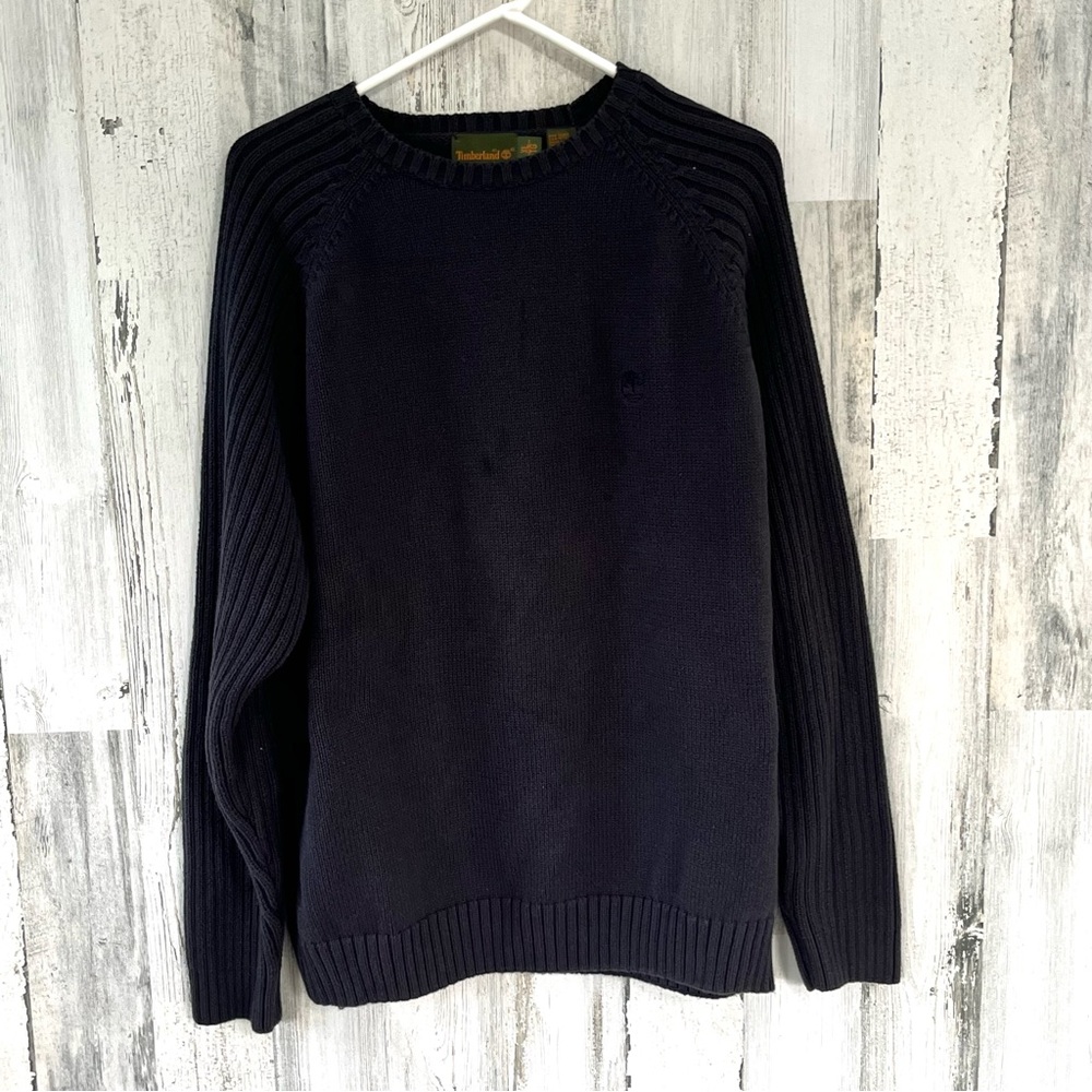 Timberland Men’s Crewneck Ribbed Sleeves Sweater In Black Size XL